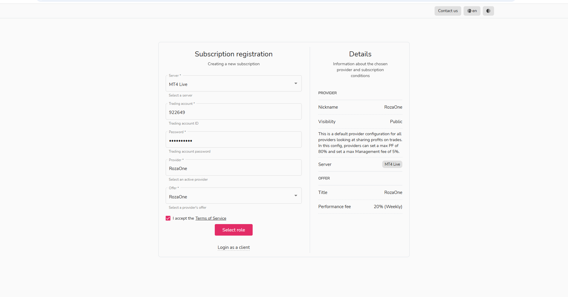 BlackBull RozaOne Subscription einrichten